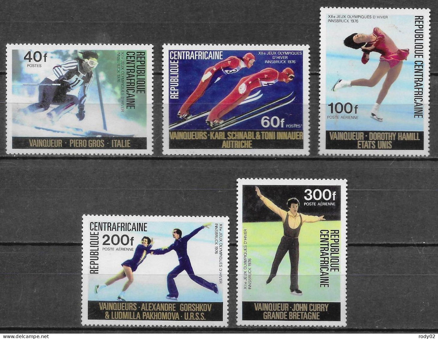 CENTRAFRIQUE - JEUX OLYMPIQUES D'HIVER A INNSBRUCK  - N° 262 ET 263, PA 150 A 152 ET BF 11 - NEUF** MNH - Inverno1976: Innsbruck