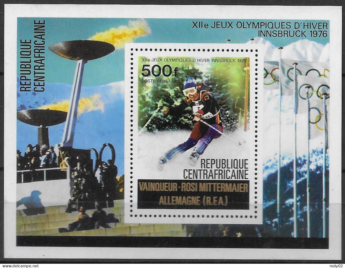 CENTRAFRIQUE - JEUX OLYMPIQUES D'HIVER A INNSBRUCK  - N° 262 ET 263, PA 150 A 152 ET BF 11 - NEUF** MNH - Winter 1976: Innsbruck