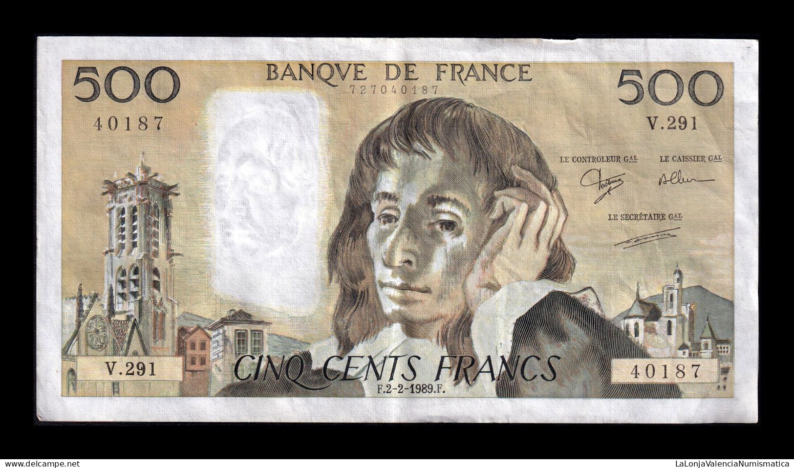 Francia France 500 Francs Pascal 1989 Pick 156g Mbc/Ebc Vf/Xf - 500 F 1968-1993 ''Pascal''