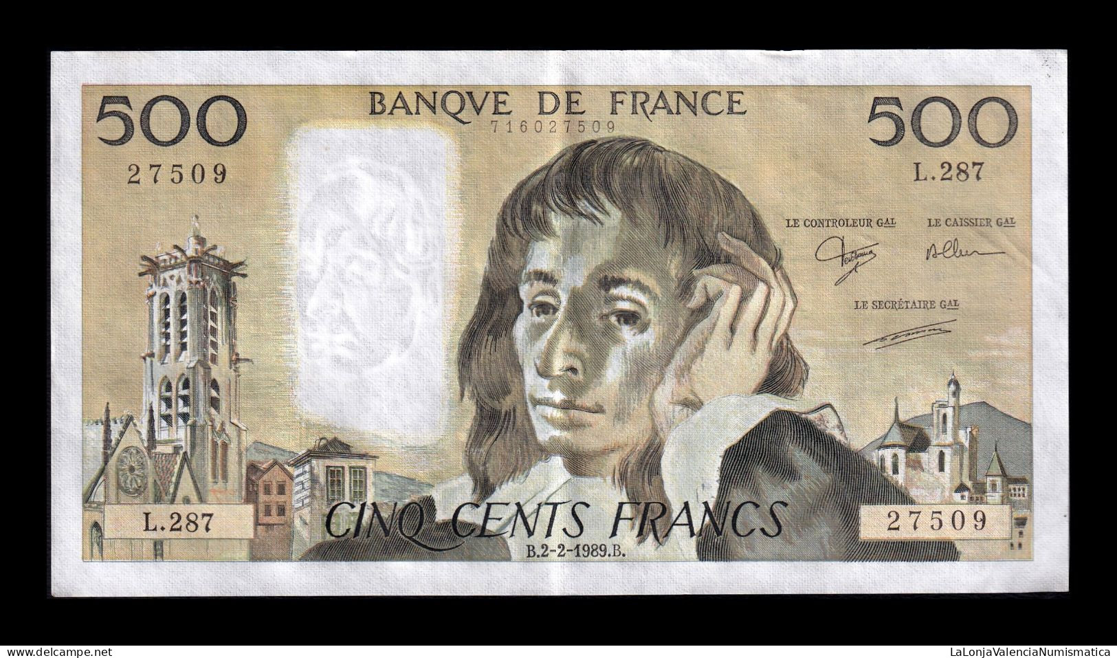 Francia France 500 Francs Pascal 1989 Pick 156g Mbc/Ebc Vf/Xf - 500 F 1968-1993 ''Pascal''