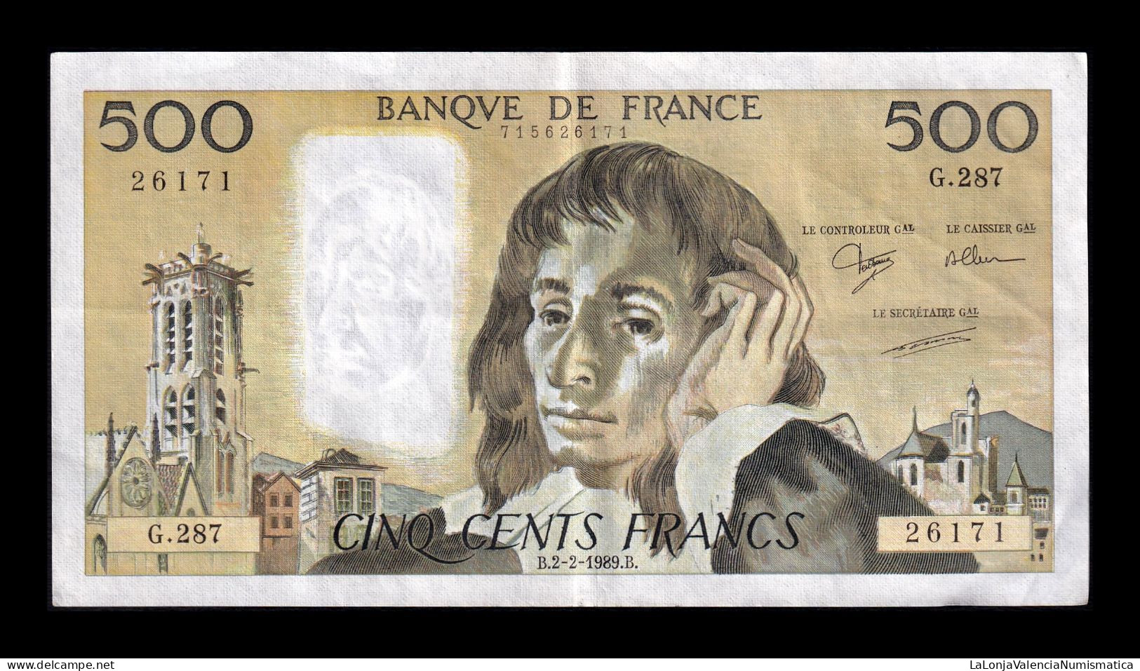 Francia France 500 Francs Pascal 1989 Pick 156g Mbc/Ebc Vf/Xf - 500 F 1968-1993 ''Pascal''