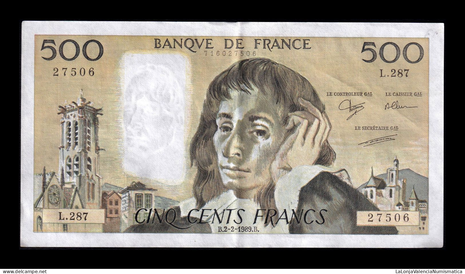 Francia France 500 Francs Pascal 1989 Pick 156g Mbc/Ebc Vf/Xf - 500 F 1968-1993 ''Pascal''