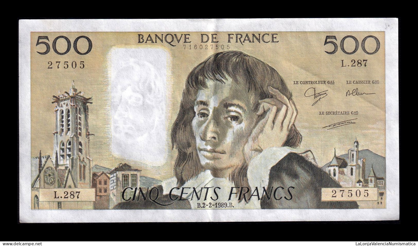 Francia France 500 Francs Pascal 1989 Pick 156g Mbc/Ebc Vf/Xf - 500 F 1968-1993 ''Pascal''