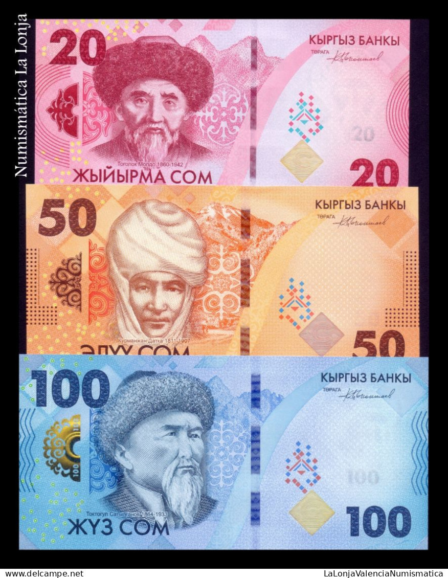 Kirguistán Kyrgyzstan Set 3 Banknotes 20 50 100 Som 2023 (2024) Pick 34-36 New Sc Unc - Kirgisistan