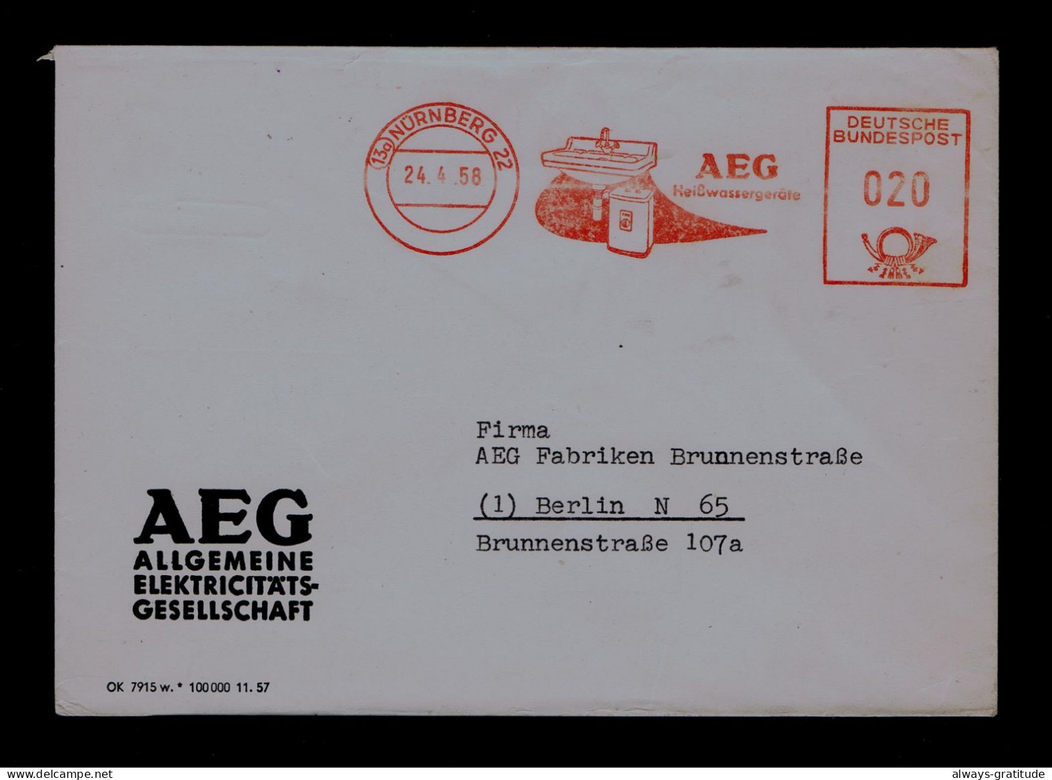 Sp10416 GERMANY EMA Electricity, Water Industry Energies AEG Mailed Berlin - Usines & Industries