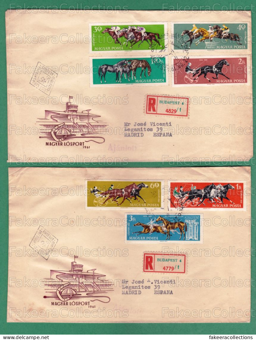 HUNGARY 1961 - HORSES GAMES 4v + 3v FDC - Registered Postal Used To SPAIN On Date Of Issue, Horse - As Scan - Horses
