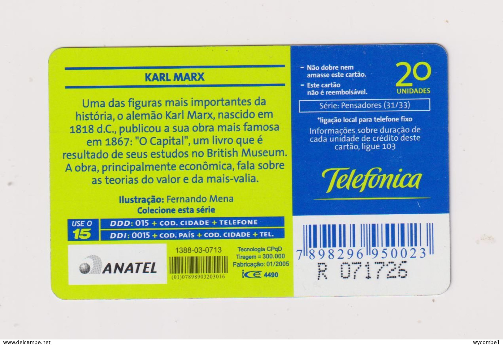 BRASIL - Karl Marx Inductive Phonecard - Brasilien