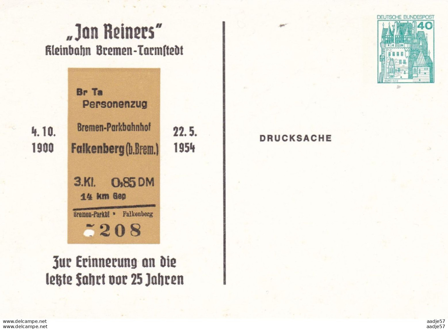 Germany Deutschland KLEINBAHN "JAN REINERS" Bremen-Tarmstedt 1979 - Cartes Postales Privées - Neuves