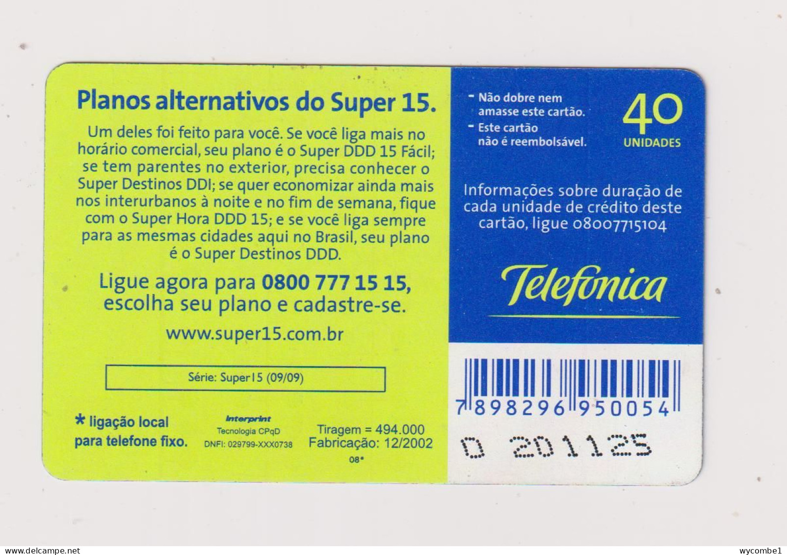 BRASIL - Alternative Plans Inductive Phonecard - Brésil