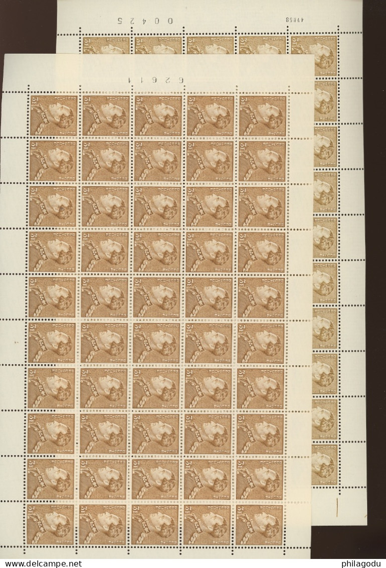 847. 3Fr.   Une Feuille  . Cote 88 € +.         UNE SEULE FEUILLE :  La Pâle. Bleek Kleur Alleen - 1936-51 Poortman