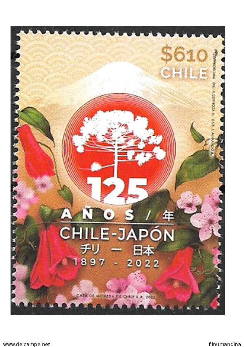 #2585 CHILE 2022 JAPAN DIPLOMATIC RELATIONN ANIV FLOWERS MOUNTAIN  MNH YV 2191 - Chile
