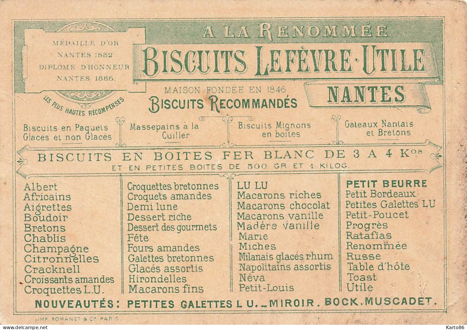 LEFEVRE UTILE LU * Chromo Ancien Illustrateur * Biscuiterie Lefèvre Utile Lu Nantes * Biscuits - Lu