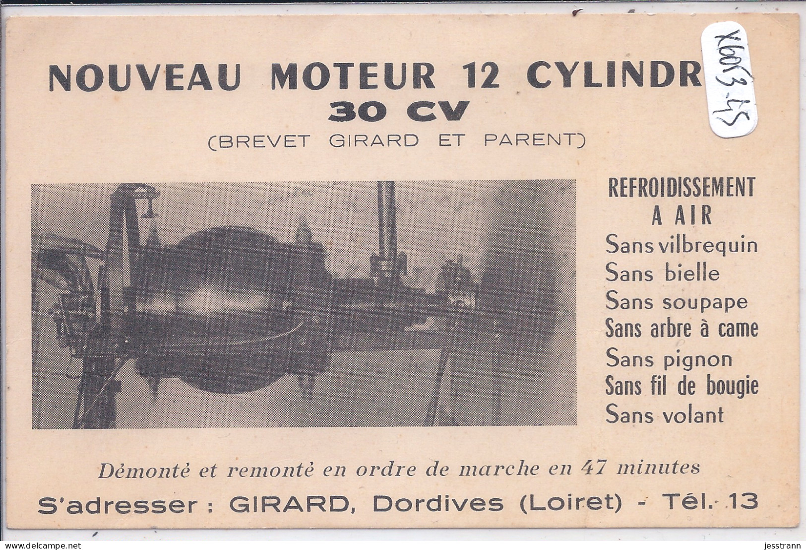 DORDIVES- MAISON GIRARD- MOTEUR A 12 CYLINDRES- 30 CV- REFROIDISSEMENT A AIR- - Dordives