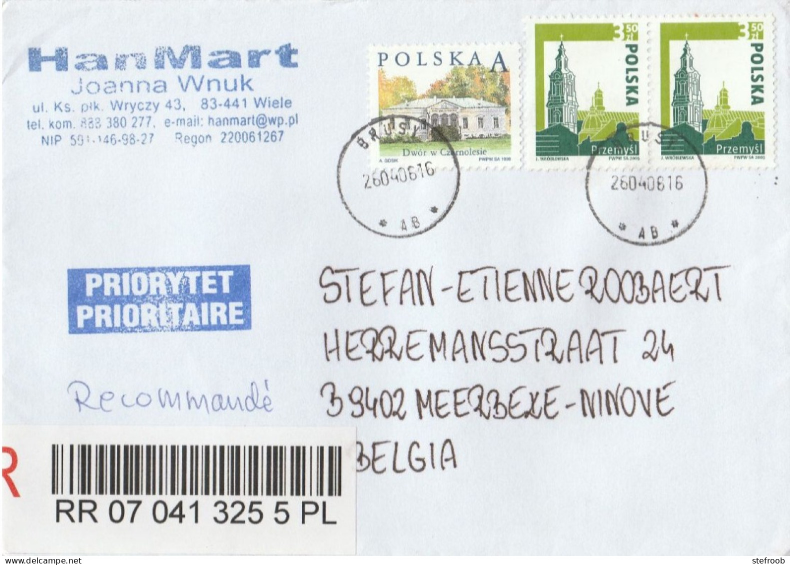 Aangetekende Brief Uit Polen (Brusy) Naar België.  Mooie Afstempeling - 2005 - Covers & Documents