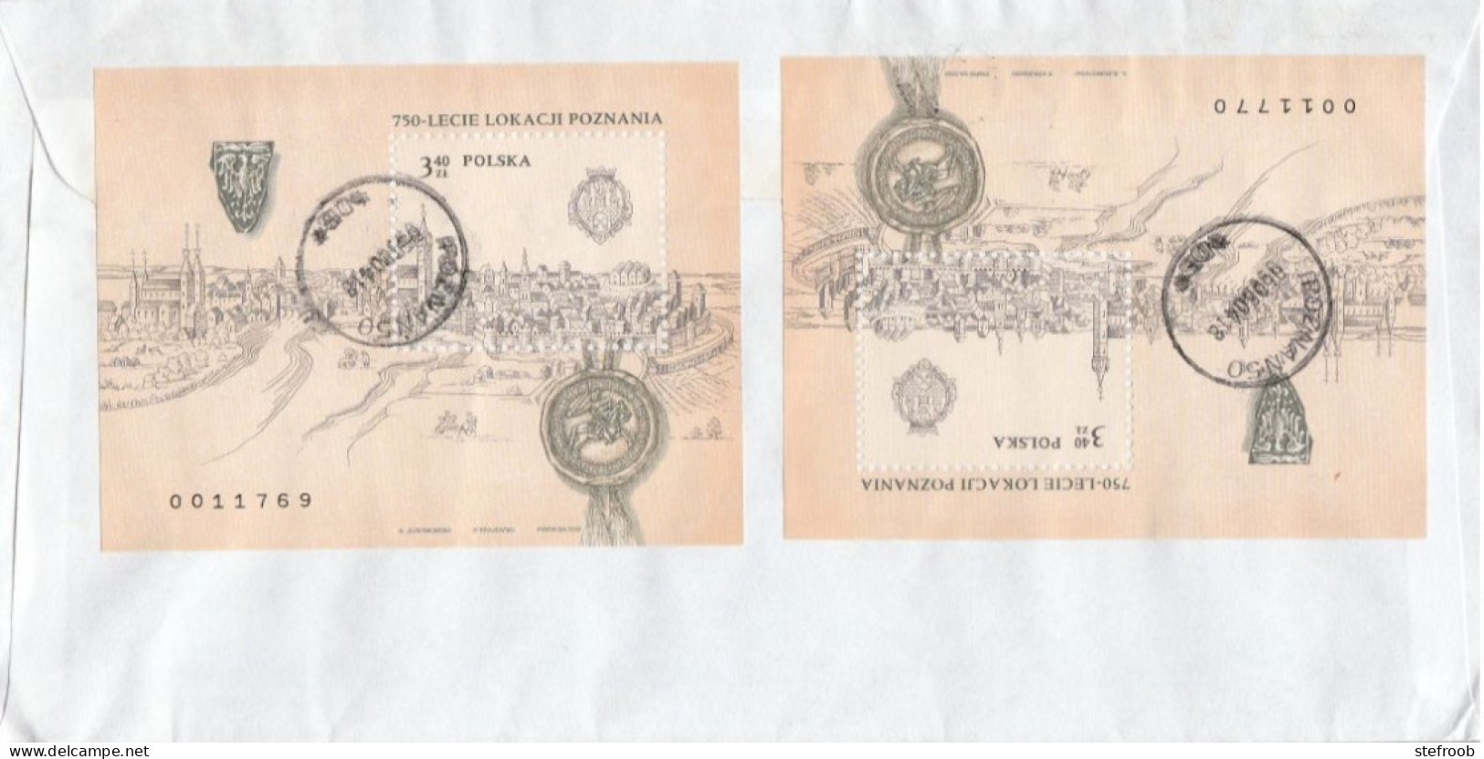 Aangetekende Brief Uit Polen (POZNAN) Naar België.  Mooie Afstempeling - 2003 - 2 Blokken Op Achterzijde - Storia Postale