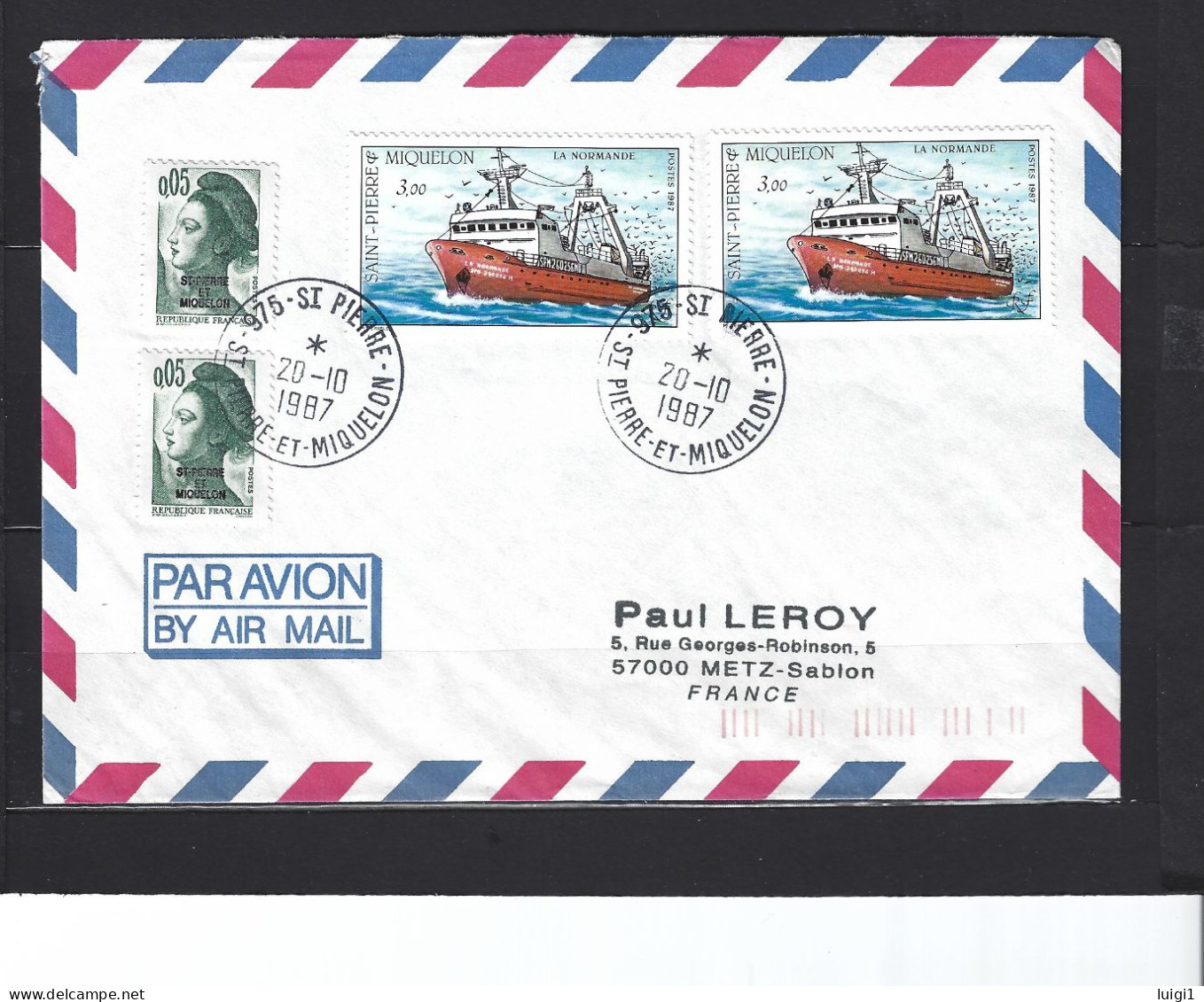 Courrier Philatélique Pour La France. En Affranchissement Composé Du 20-10-1987- 975 St Pierre Et Miquelon. TB - Covers & Documents