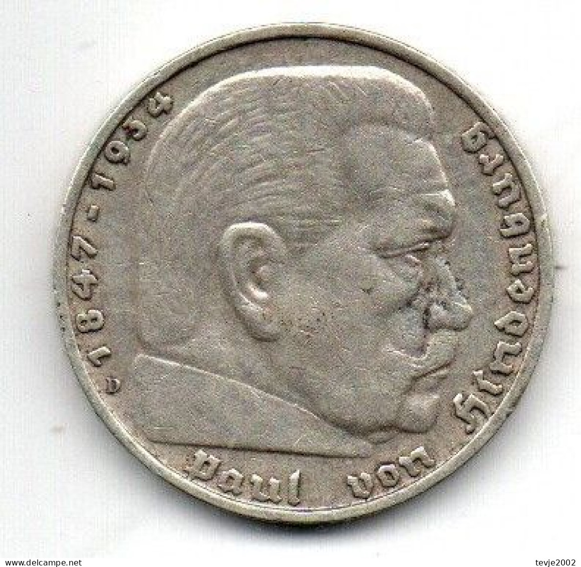 Deutsches Reich - 5 Mark - 1935 - D - Silber - Hindenburg - 5 Reichsmark