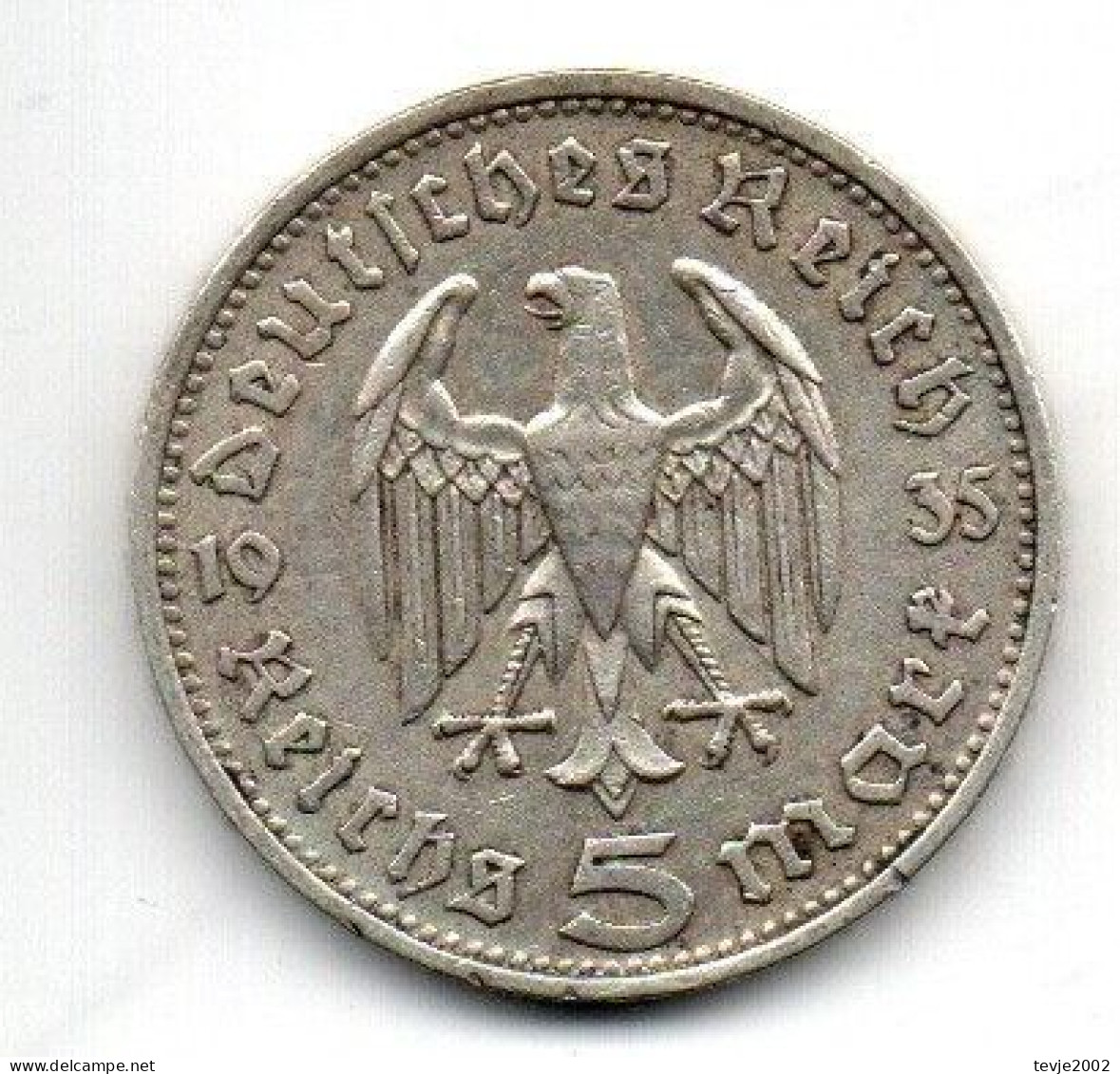 Deutsches Reich - 5 Mark - 1935 - D - Silber - Hindenburg - 5 Reichsmark