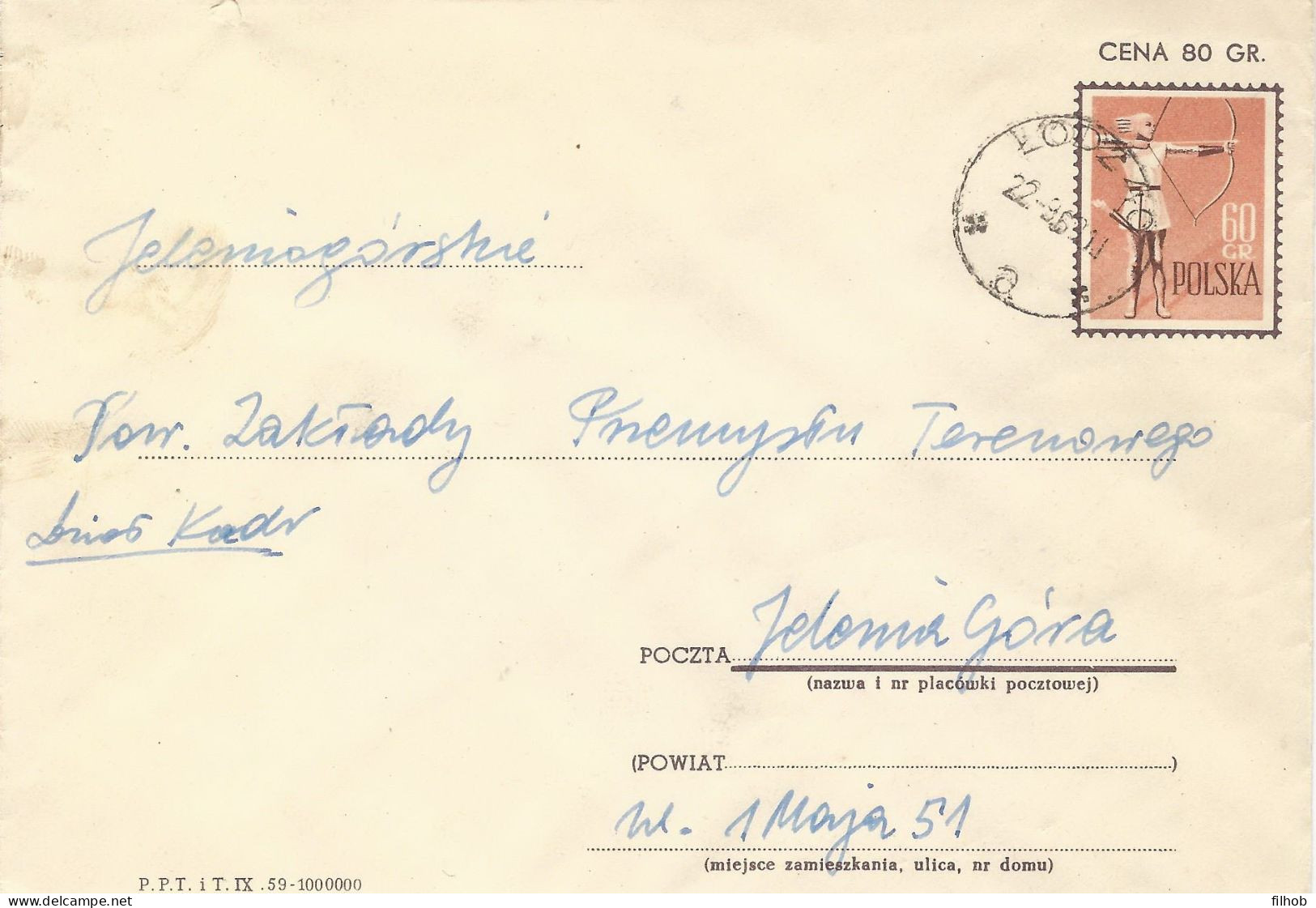 Poland Envelope Used Ck 29 S.59.IX.01: Sport Archer (postal Circulation Lodz) - Stamped Stationery