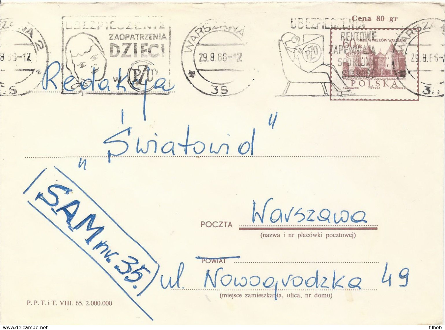 Poland Envelope Used Ck 42 S.65.VIII.04: Warsaw Barbican (postal Circulation Warszawa) - Stamped Stationery