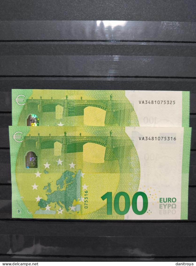 Pareja Correlativa, Billetes 100 Euros, Firma Draghi España, SIN CIRCULAR - 100 Euro