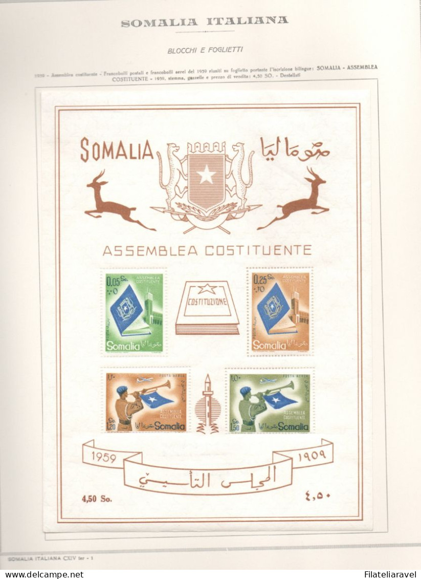 Somalia (AFIS) Collezione Cpl Dal 1950 Al 1960 + P.A.+ Foglietto + Pacchi Postali+ Segnatasse. Linguellati. - Somalie (AFIS)