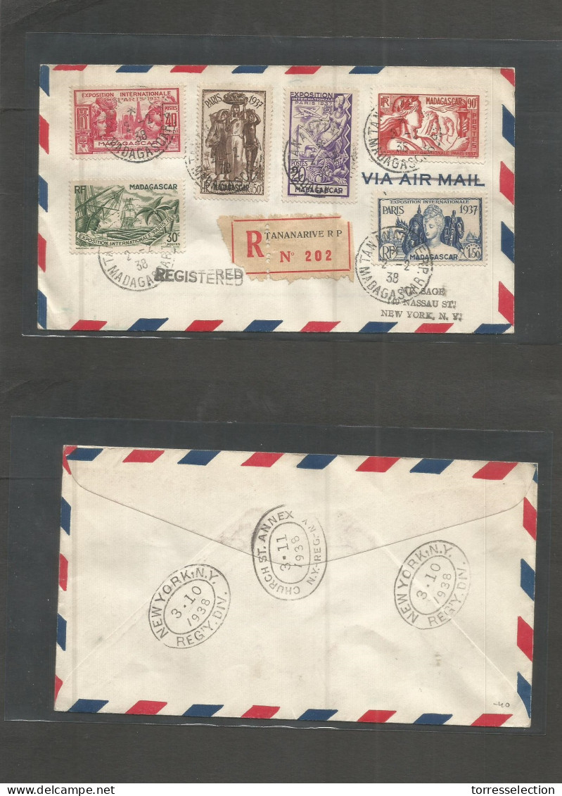 FRC - Madagascar. 1938 (2 Feb) Tananarive - USA, NYC (10-11 March) Registered Air Multifkd Envelope 1937 Paris Expo Issu - Sonstige & Ohne Zuordnung