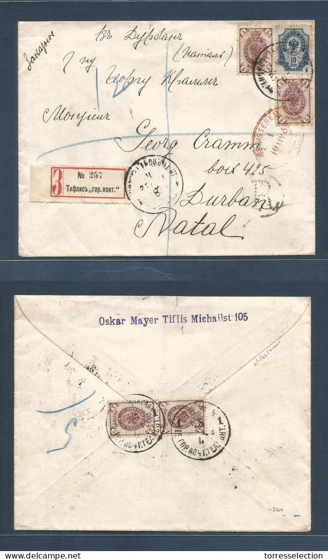 GEORGIA. 1902 (28 Apr). RUSSIA -  Georgia, Tiflis - South Africa, Natal, Durban - Registered Reverse + Front (x5) Multif - Georgien