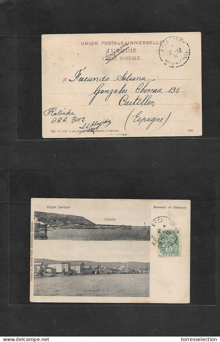 FRENCH LEVANT. 1911 (2 Dec) Kerasunde, Samsoun - Spain, Castellon De La Plana. Fkd Photo Ppc, French Post Office To Smal - Sonstige & Ohne Zuordnung