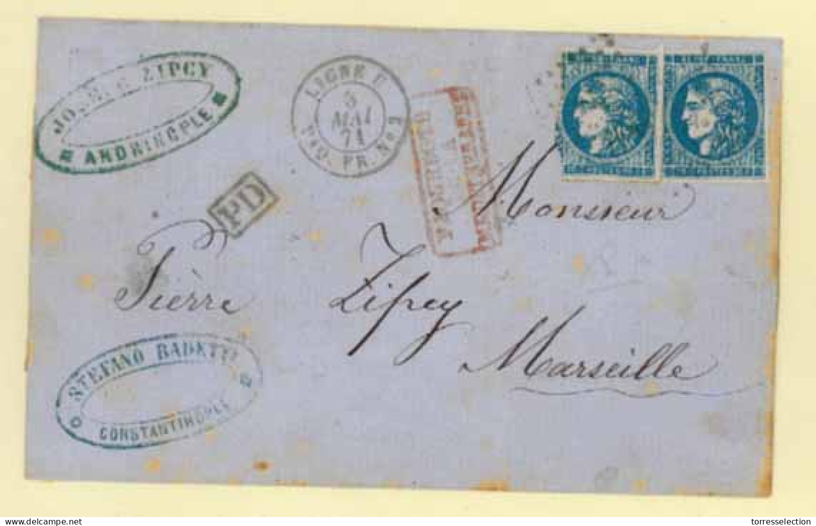 FRENCH LEVANT. A Letter From Andrinople To Marseille, Dated 28 April 1871, Via A Forwarding Agent In Constantinople And  - Autres & Non Classés