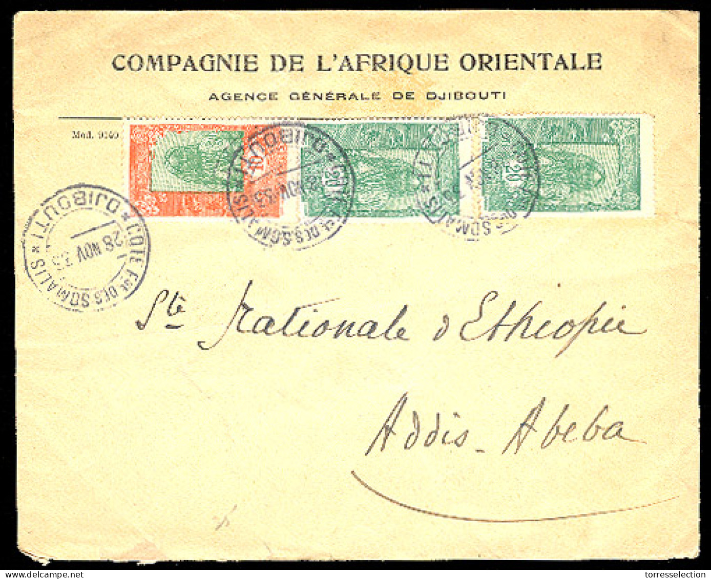 FRENCH COLONIES. 1933. SOMALIA. Djibouti - Addis - Abeba. Multifrkd Internal Usage. - Other & Unclassified