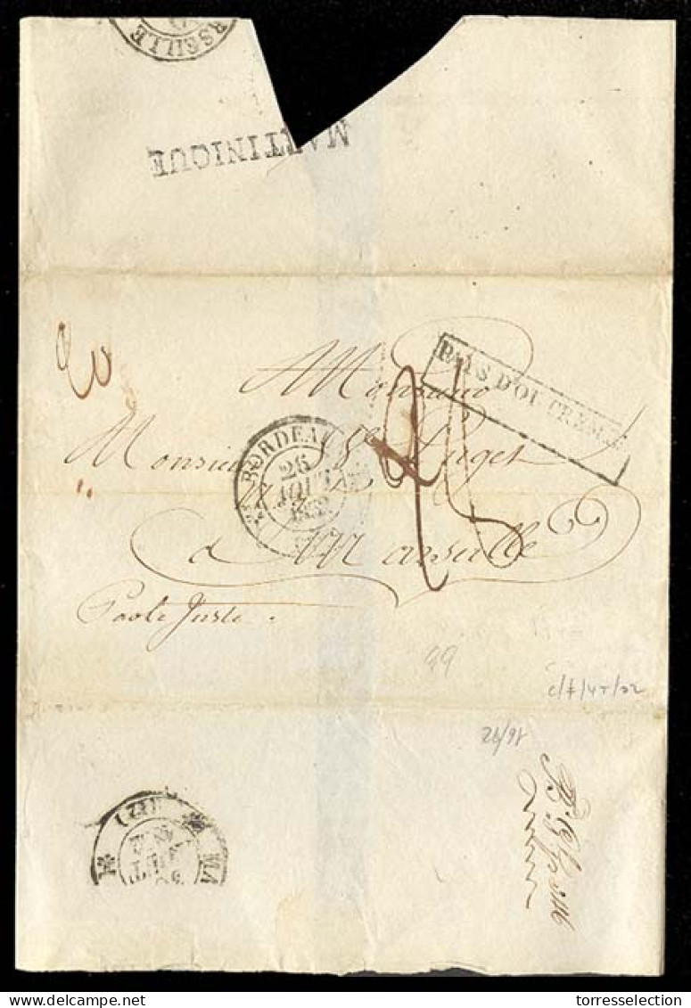 FRENCH COLONIES. MARTINIQUE. 1832 (July 14). Cover From St. Pierre To Marseille With Fine Strike Of MARTINIQUE Straight  - Sonstige & Ohne Zuordnung