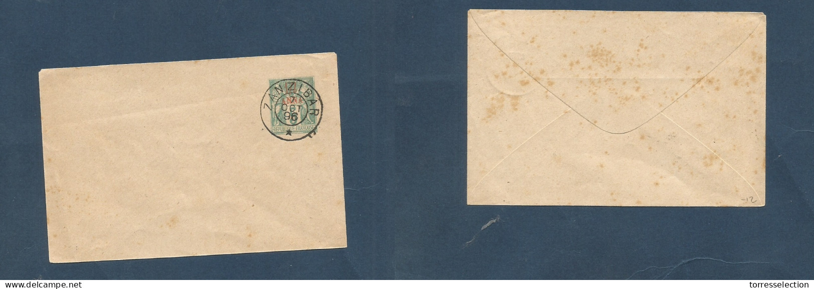 FRC - Zanzibar. 1896 (7 Oct) 1/2 Anna. Sage Ovptd Small Pre-cancelled Stat Env. VF + Scarce. - Autres & Non Classés