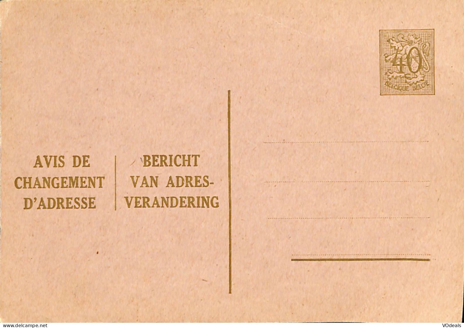 Belgique - Carte Postale - Entier Postal -  Avis Changement Adresse - 40 Cents - Aviso Cambio De Direccion