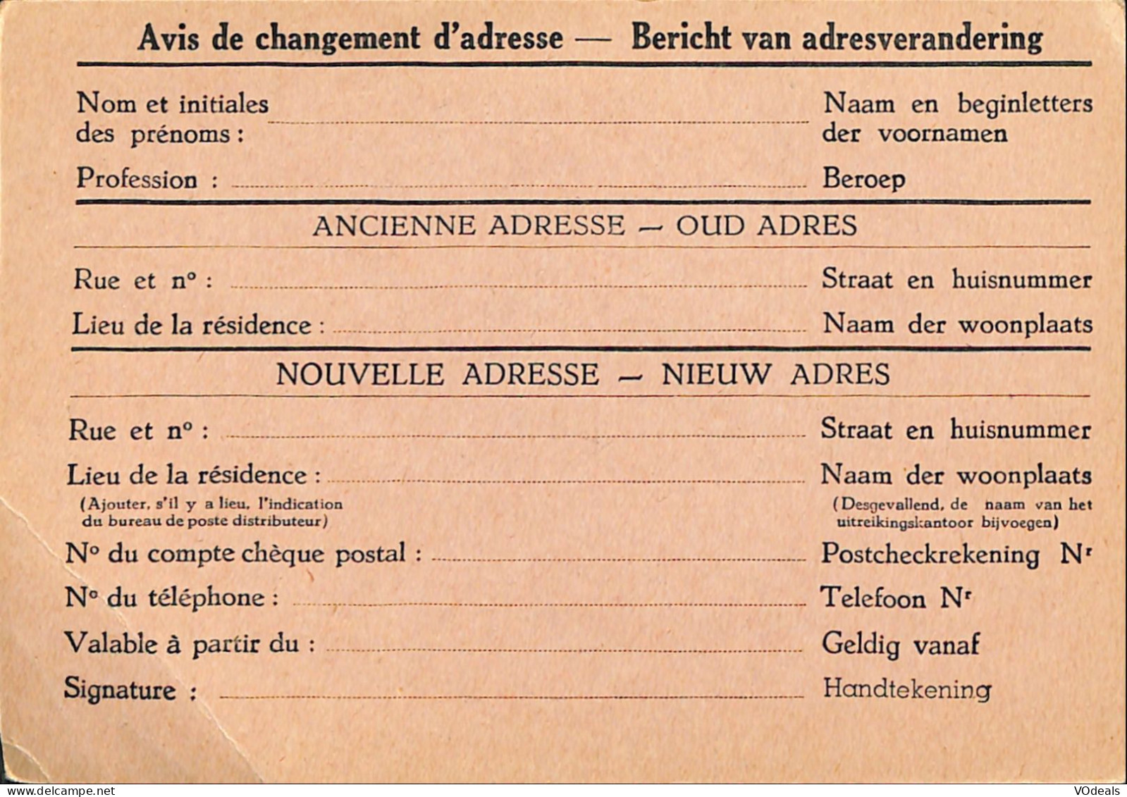 Belgique - Carte Postale - Entier Postal -  Avis Changement Adresse - 40 Cents - Aviso Cambio De Direccion