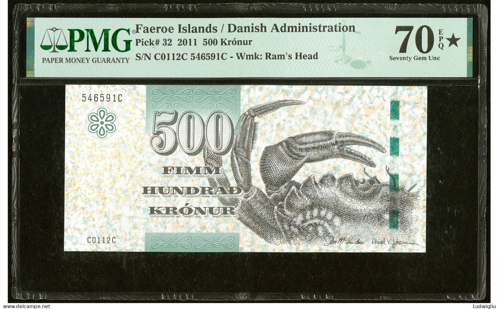 FAEROE ISLANDS/Färöer 500 KRÓNUR 2011 PMG70. EPQ STAR TOP RARE - Färöer Inseln