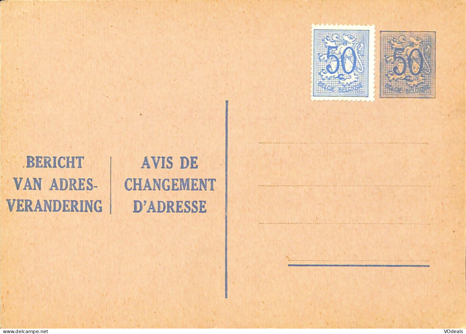 Belgique - Carte Postale - Entier Postal -  Avis Changement Adresse - 50 Cents - Aviso Cambio De Direccion