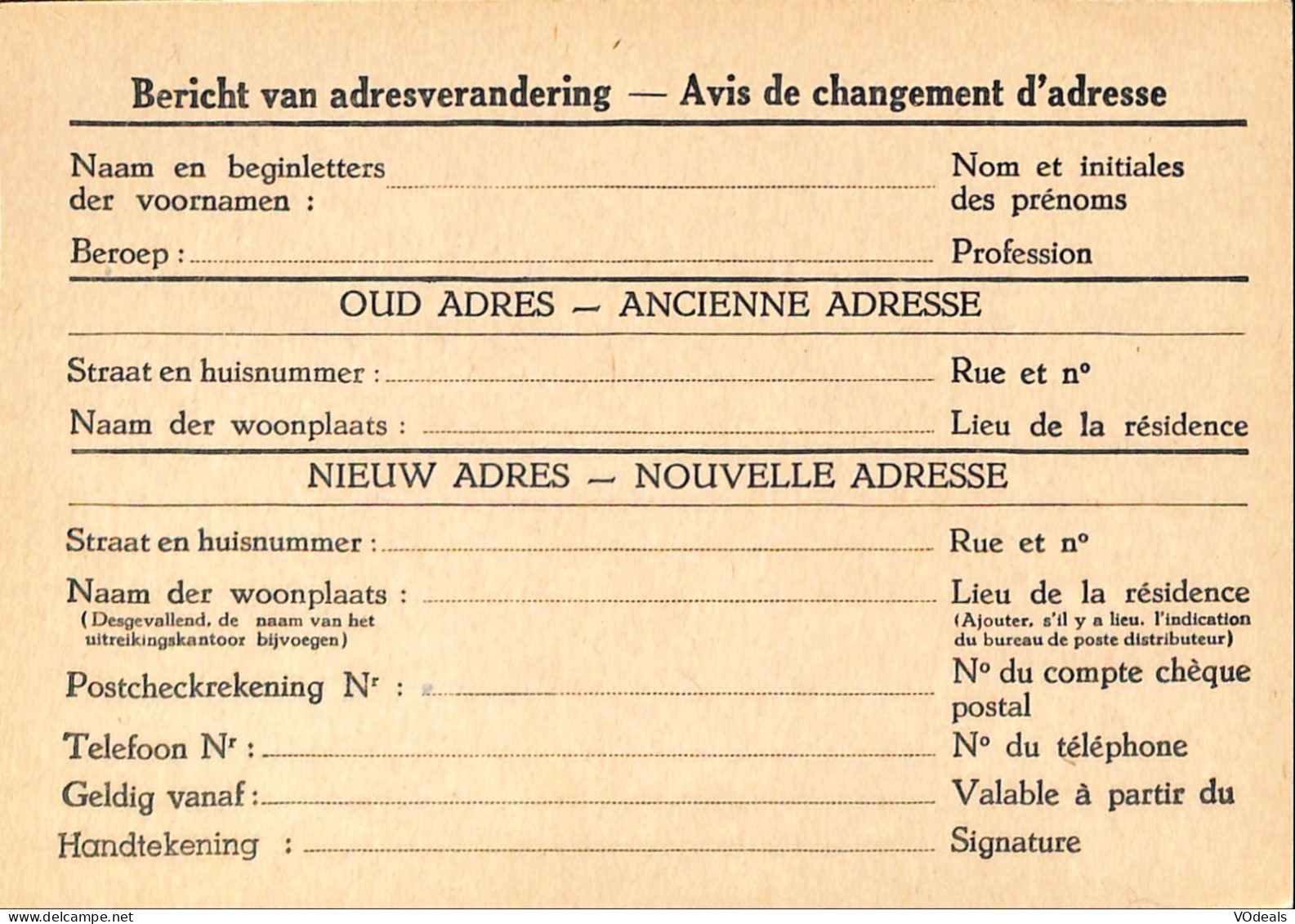 Belgique - Carte Postale - Entier Postal -  Avis Changement Adresse - 1 Fr - Avviso Cambiamento Indirizzo