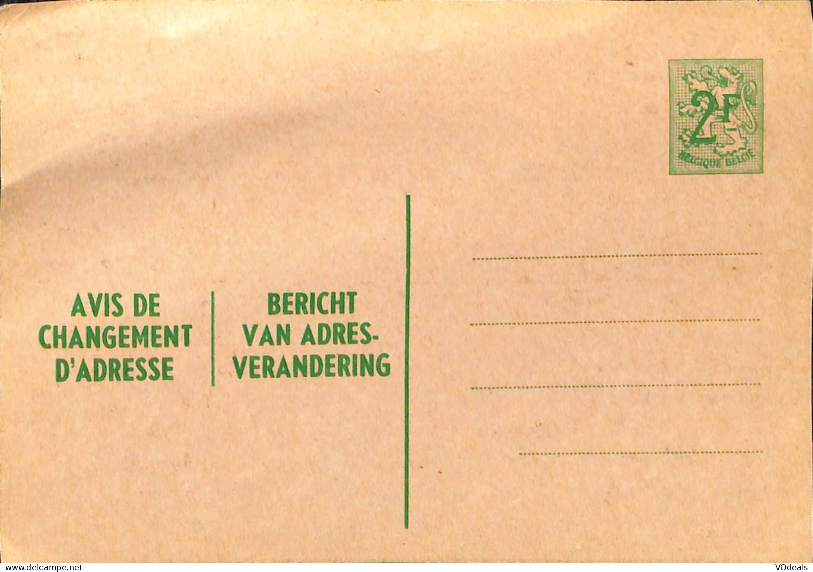 Belgique - Carte Postale - Entier Postal -  Avis Changement Adresse - 2 Fr - Avviso Cambiamento Indirizzo