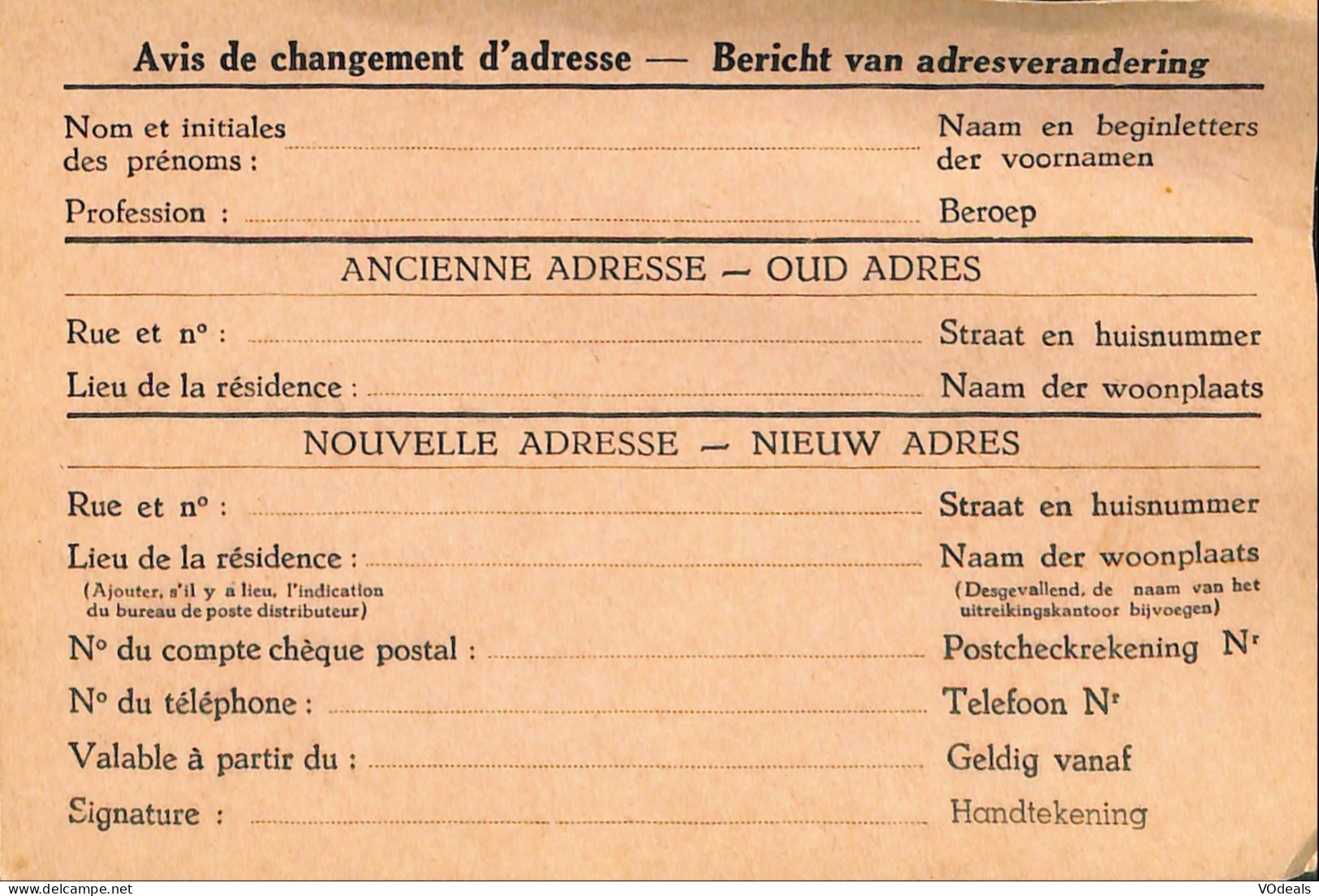 Belgique - Carte Postale - Entier Postal -  Avis Changement Adresse - 2 Fr - Adreswijziging