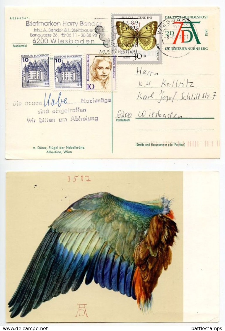 Germany 1993 Uprated 20pf. Albrecht Dürer Postal Card; Wiesbaden Slogan Cancel - Cartoline Illustrate - Usati