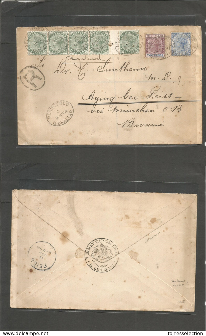 GIBRALTAR. 1901 (9 March) GPO - Germany, Bayern, Aging Paris (14 March) Registered Multifkd + Multicolor Usage, Ord Ds I - Gibraltar