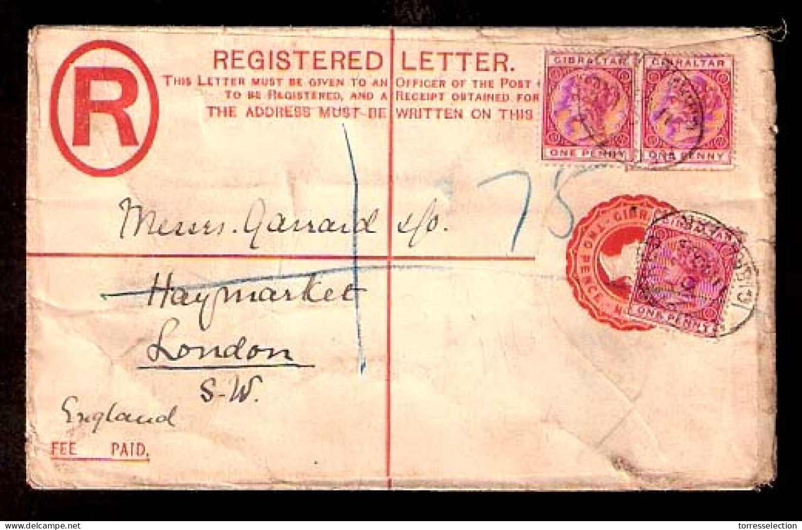 GIBRALTAR. 1913 (6 May). Puerto Mont - Valdivia. Env Fkd 1c X 15 Fiscal Provisional, Tied On Front And Reverse. VF. - Gibraltar