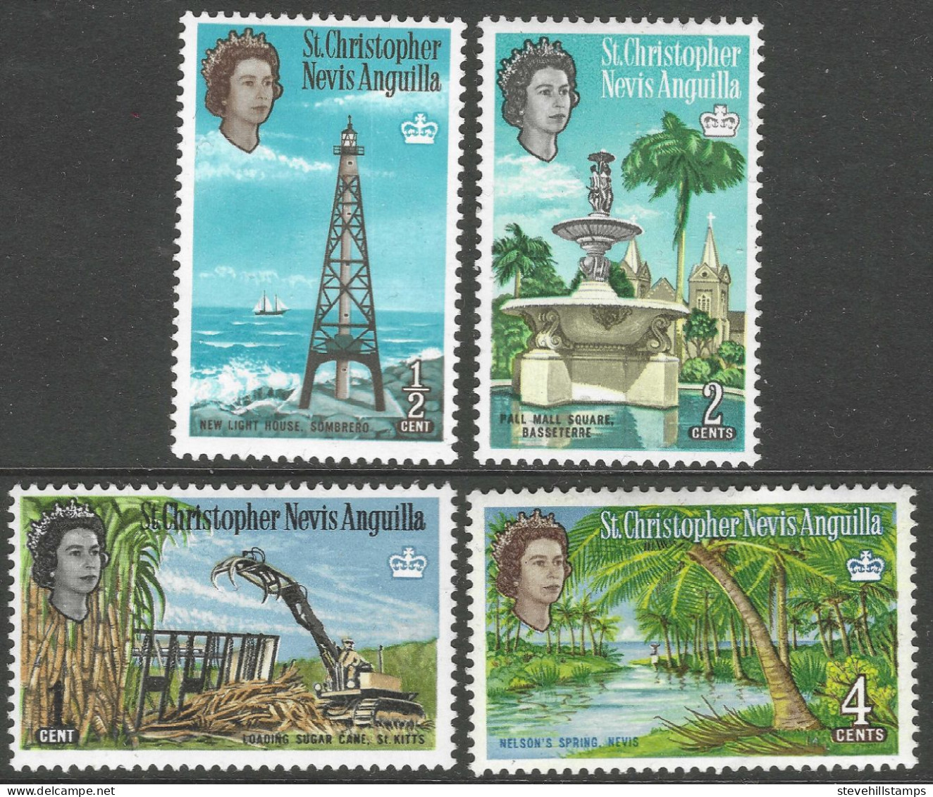 St Kitts-Nevis. 1963-69 QEII. 4 MH Values To 4c (½c, 1c, 2c, 4c). Upright Block CA W/M. SG 129etc. M3116 - St.Cristopher-Nevis & Anguilla (...-1980)