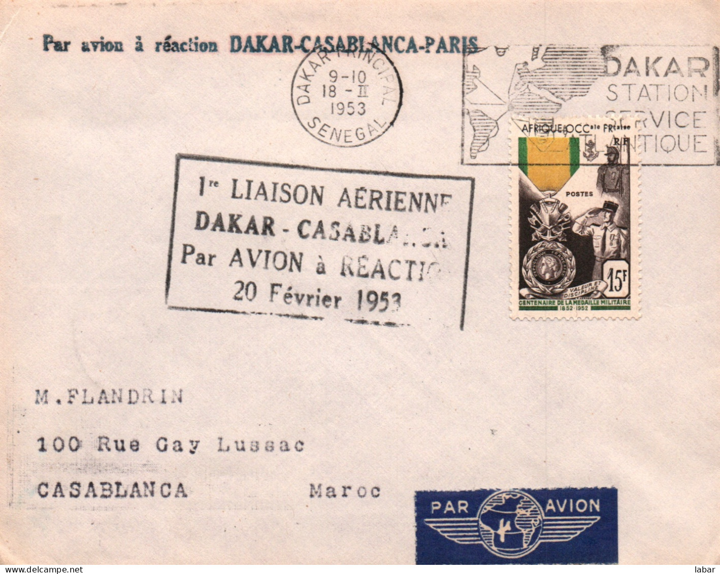 LETTRE / SCOTEM / Inauguration De La 1 ère Liaison Aérienne DAKAR CASABLANCA 1953 RARE Avion A Réaction - 1927-1959 Used