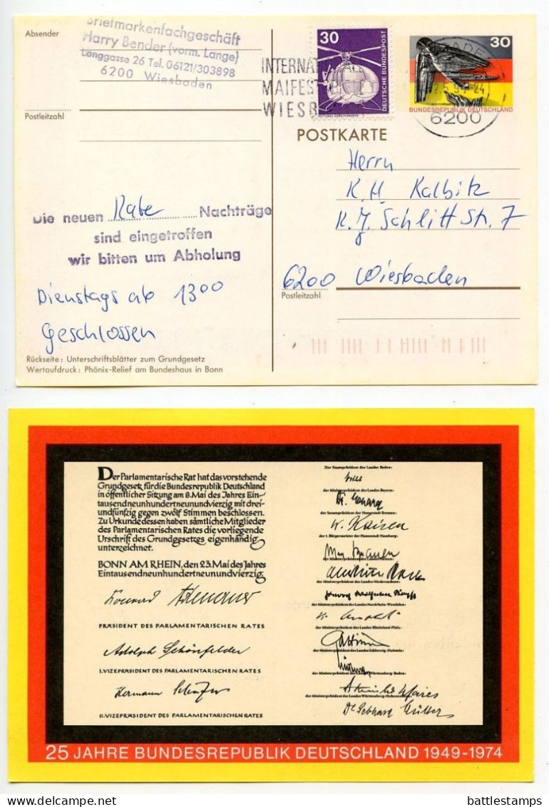 Germany 1991 Uprated 30pf. 25th Anniversary Of Federal Republic Postal Card; Wiesbaden Slogan Cancel - Cartoline Illustrate - Usati