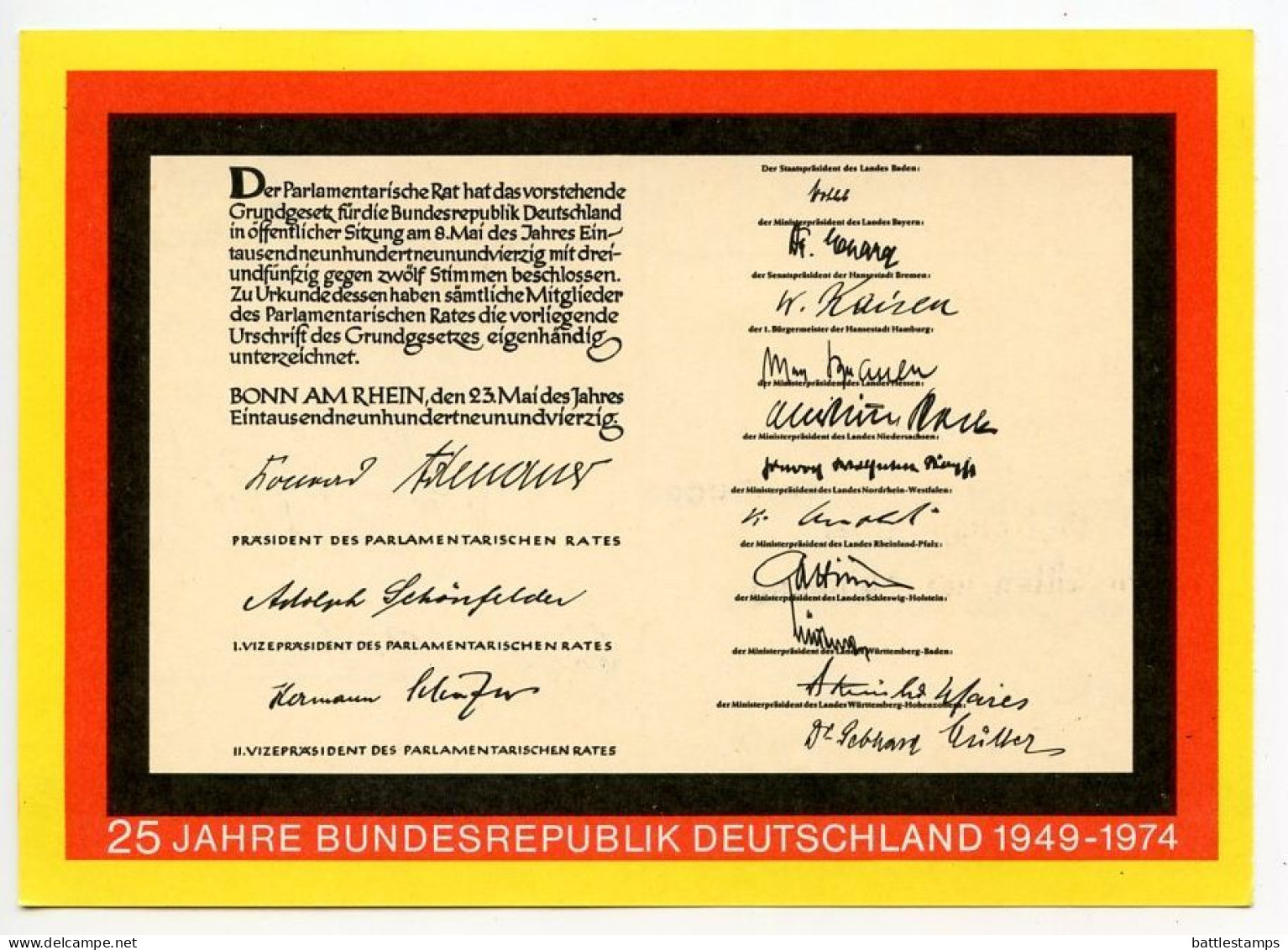 Germany 1991 Uprated 30pf. 25th Anniversary Of Federal Republic Postal Card; Wiesbaden Slogan Cancel - Illustrated Postcards - Used