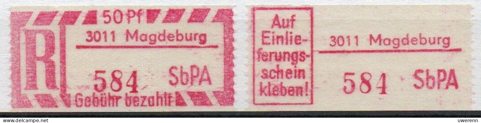 DDR Einschreibemarke Magdeburg SbPA Postfrisch, EM2B-3011II(1) PU+ Gt - R-Zettel