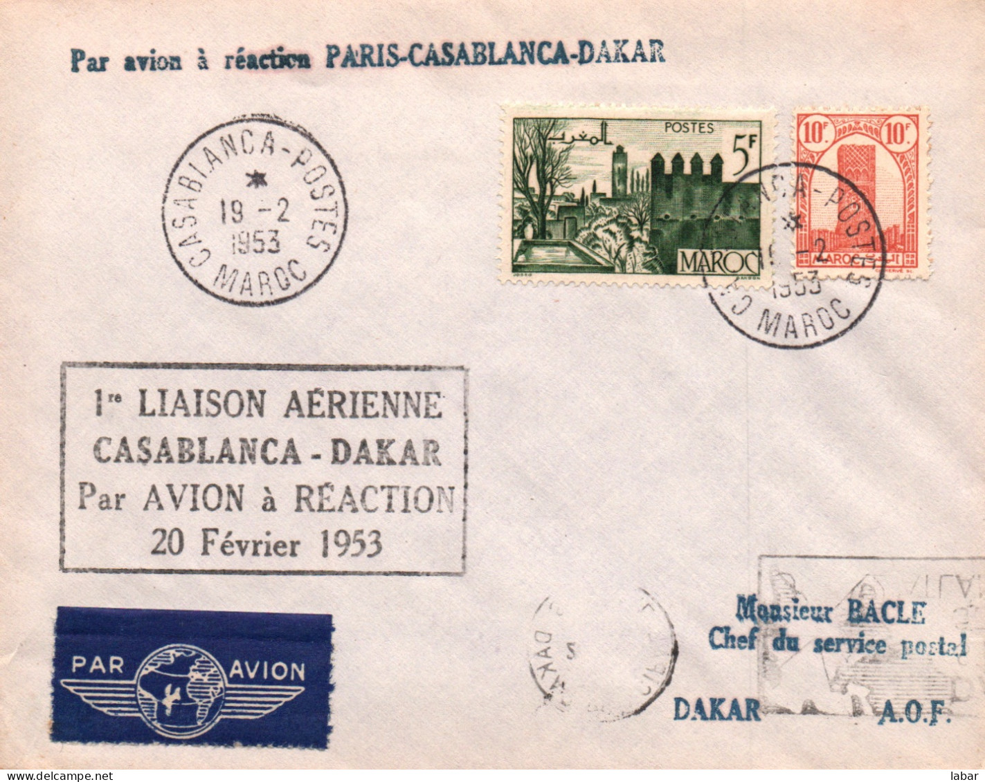 LETTRE / SCOTEM / Inauguration De La 1 ère Liaison Aérienne CASABLANCA DAKAR 1953 RARE Avion A Réaction PARIS - 1927-1959 Oblitérés