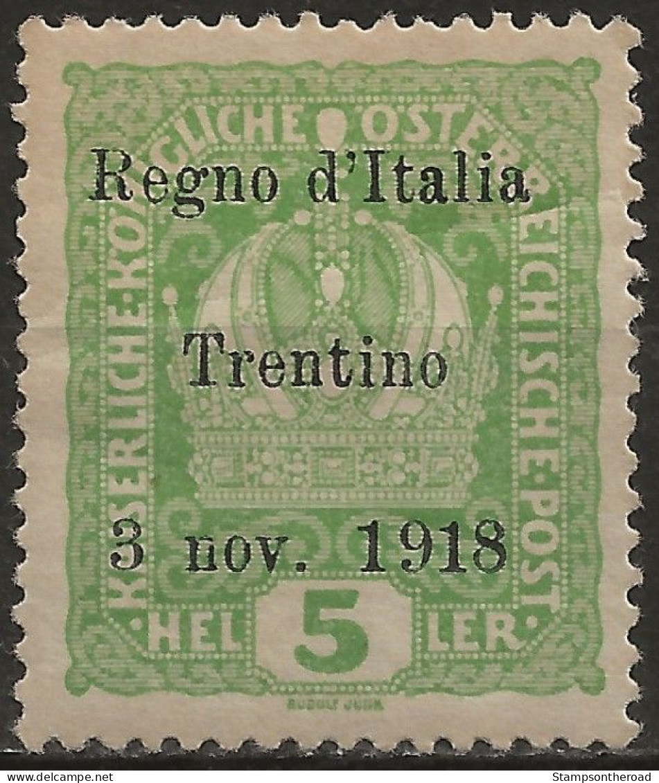 TRAA2L - 1918 Terre Redente - Trentino-Alto Adige, Sass. Nr. 2, Francobollo Nuovo Con Traccia Di Linguella */ - Trentin